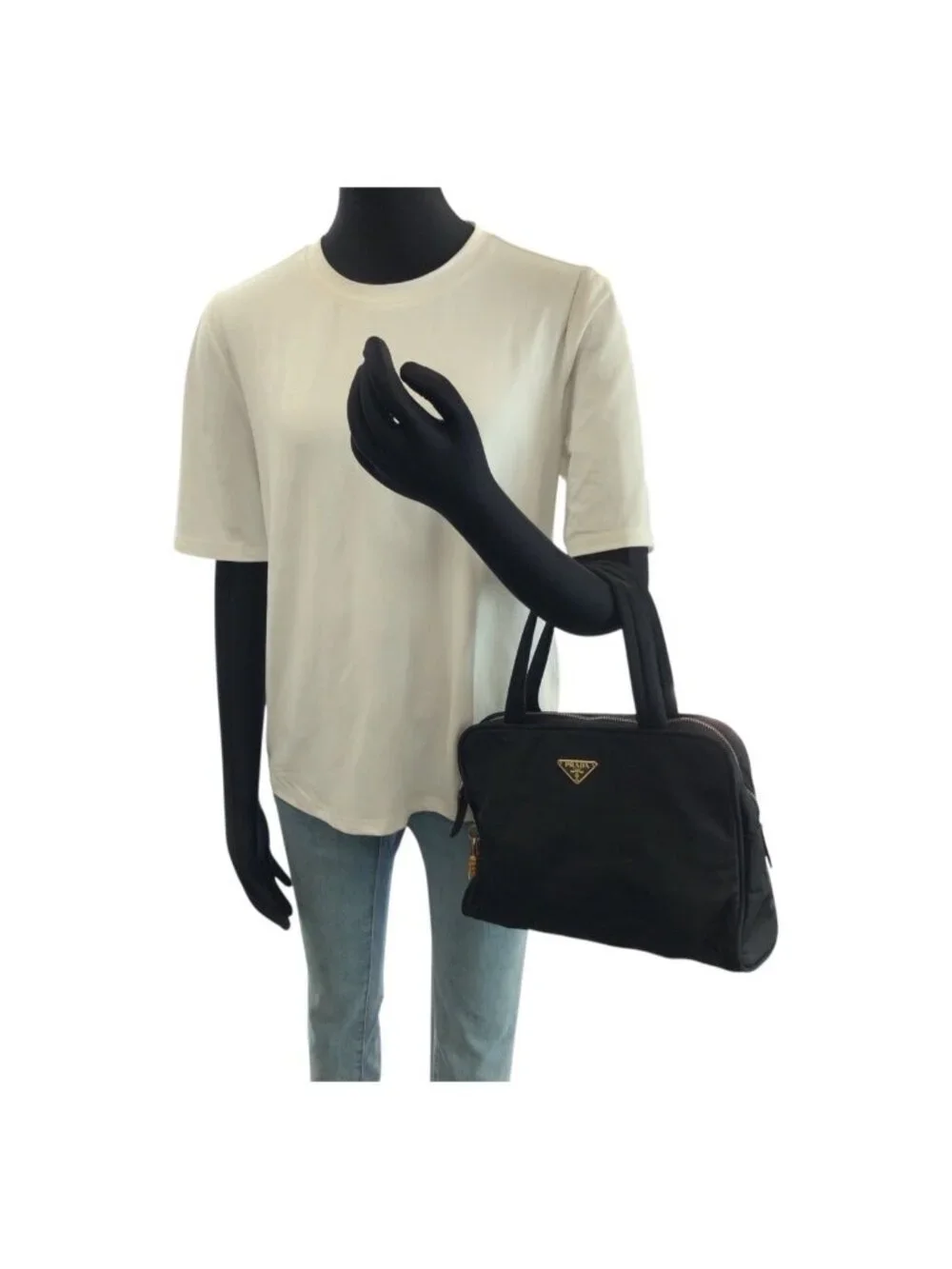Prada Tessuto Black Gold Nylon Leather Tote